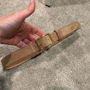 Tan Suede Belt with Gold Buckle